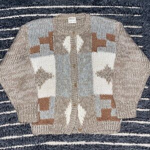Vintage 80s Hand Knit cardigan with a Geometric pattern Boho Cottage Core Sz S